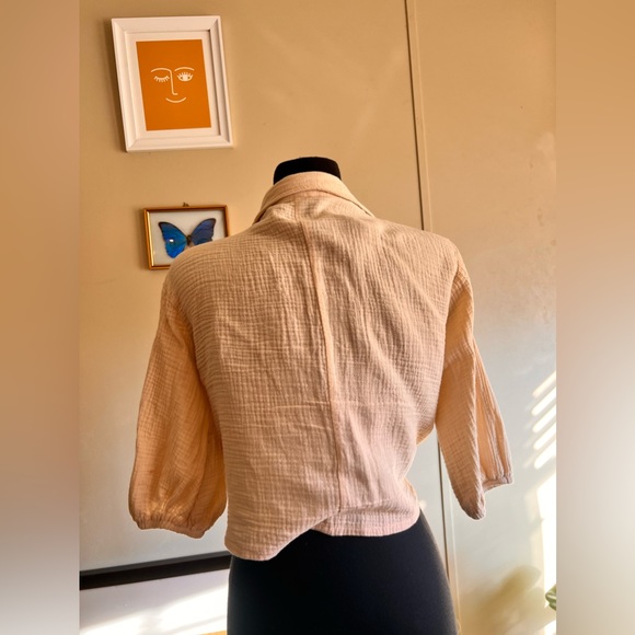 Hyfve cotton cropped tie colored shirt size large cream colored - Picture 2 of 9